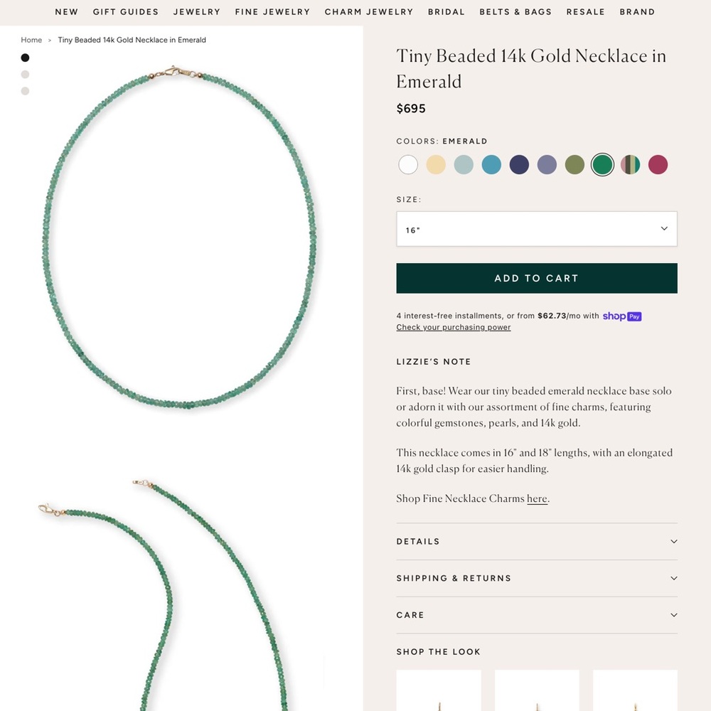 Lizzie Fortunato Emerald Fine Mood Necklace 14K